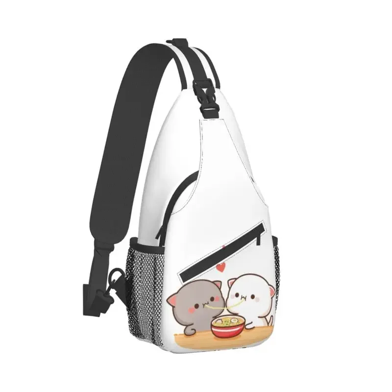 Peach And Goma Mochi Cat Eating Ramen Sling Bag for Men Fashion Shoulder Chest Crossbody Backpack Traveling Daypack