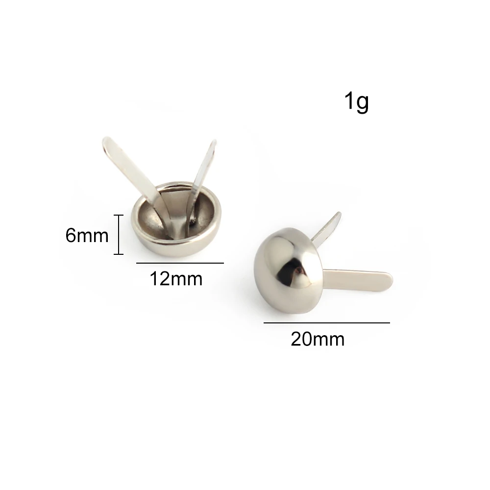 20-50-300PCS 12MM Half Ball Round Metal Metal Two Leg Feet Pierced Rivet Stud For Bags Cap Shoes Handbag Bottom Fix Accessories