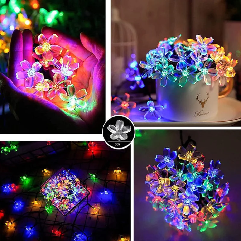 

Peach Flower Solar Lamp Power LED String Fairy Lights 6V Outdoor Garden Christmas Decorations 5M/7M/12M/22M
