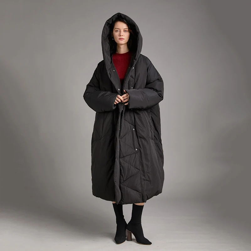 Winter Hooded Cold Proof Knee Length Down Jacket Women White Duck Down Big Pocket Outwears Female Long Warm Zipper Parker Jacket