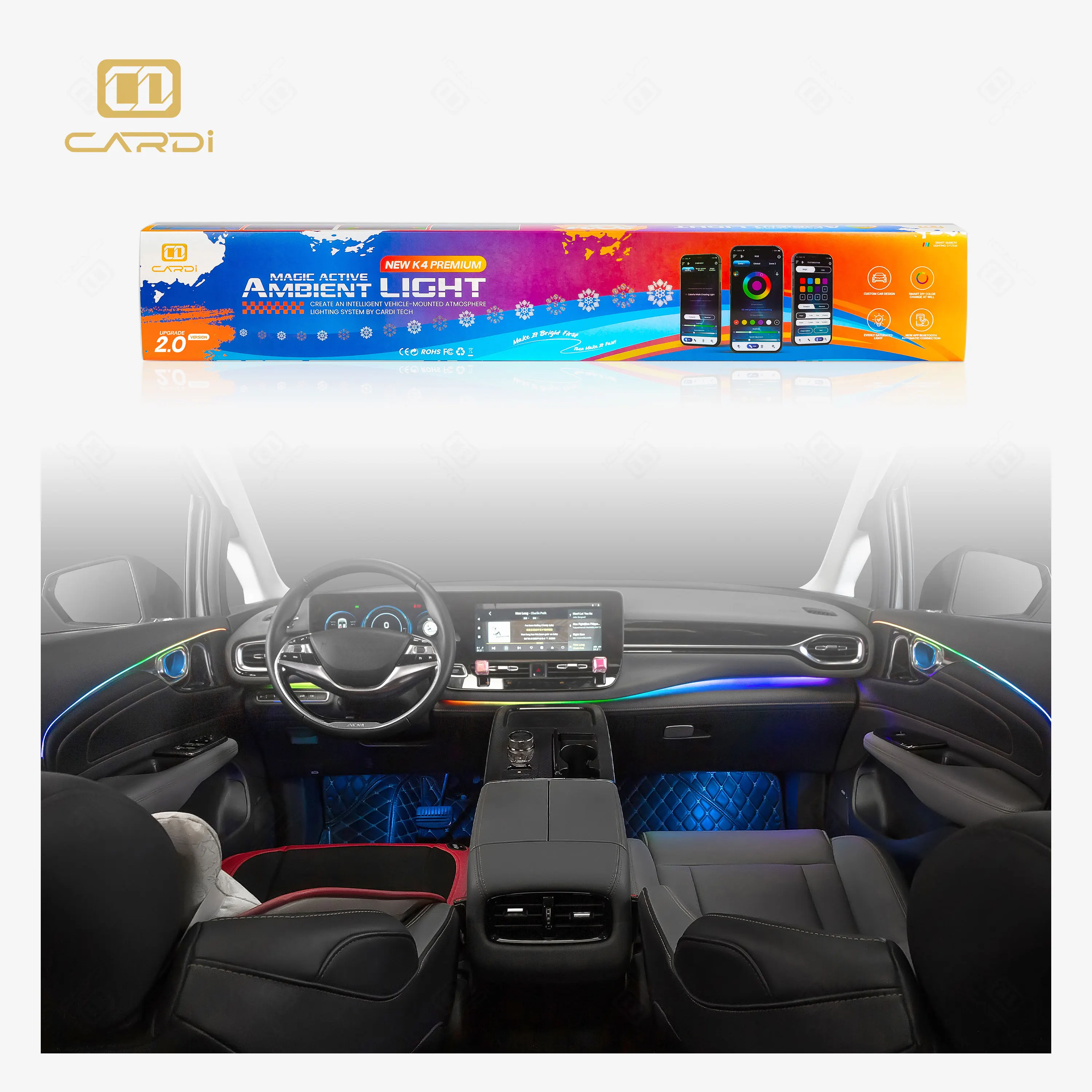

Hot selling：Enhancing Ambient Feel 'CARDI' K4 Car Ambient Light 10 IN 1 for Innova Interior Decoration Heat-Resistant 12V