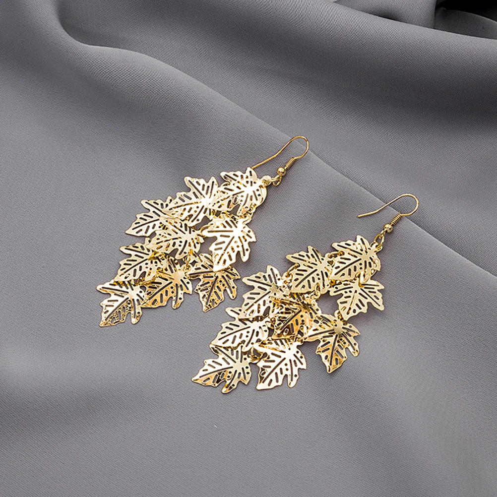 

Metal Leaf Earrings Tassel Pendant Pierced Pieced Dangle Multi-layer Dangler Maple Pendants Women's