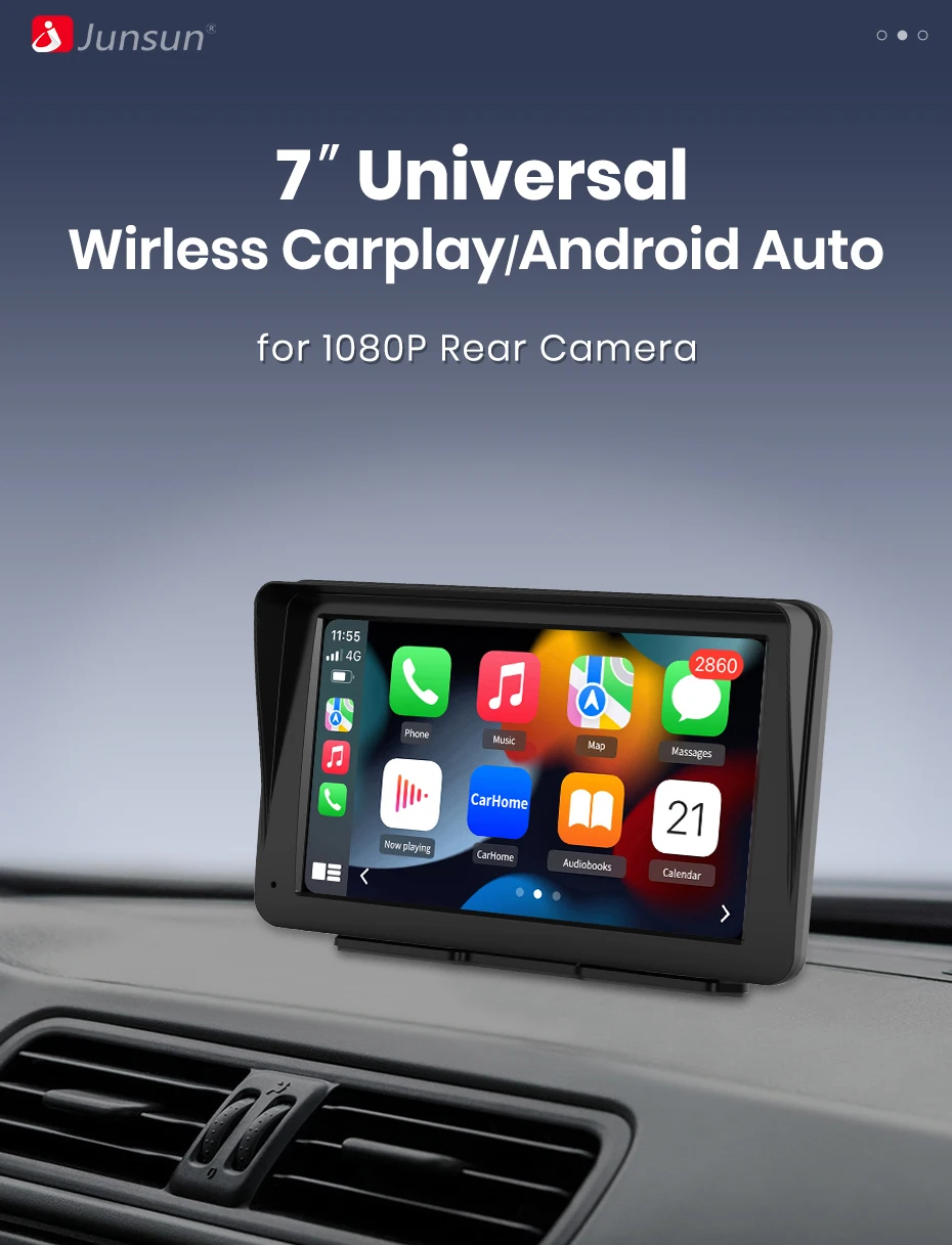 Junsun 7-Zoll tragbarer Touchscreen Carplay für Apple Android Auto Auto Stereo Radio Multimedia Video Player Bluetooth FM AUX GPS – Detail 1