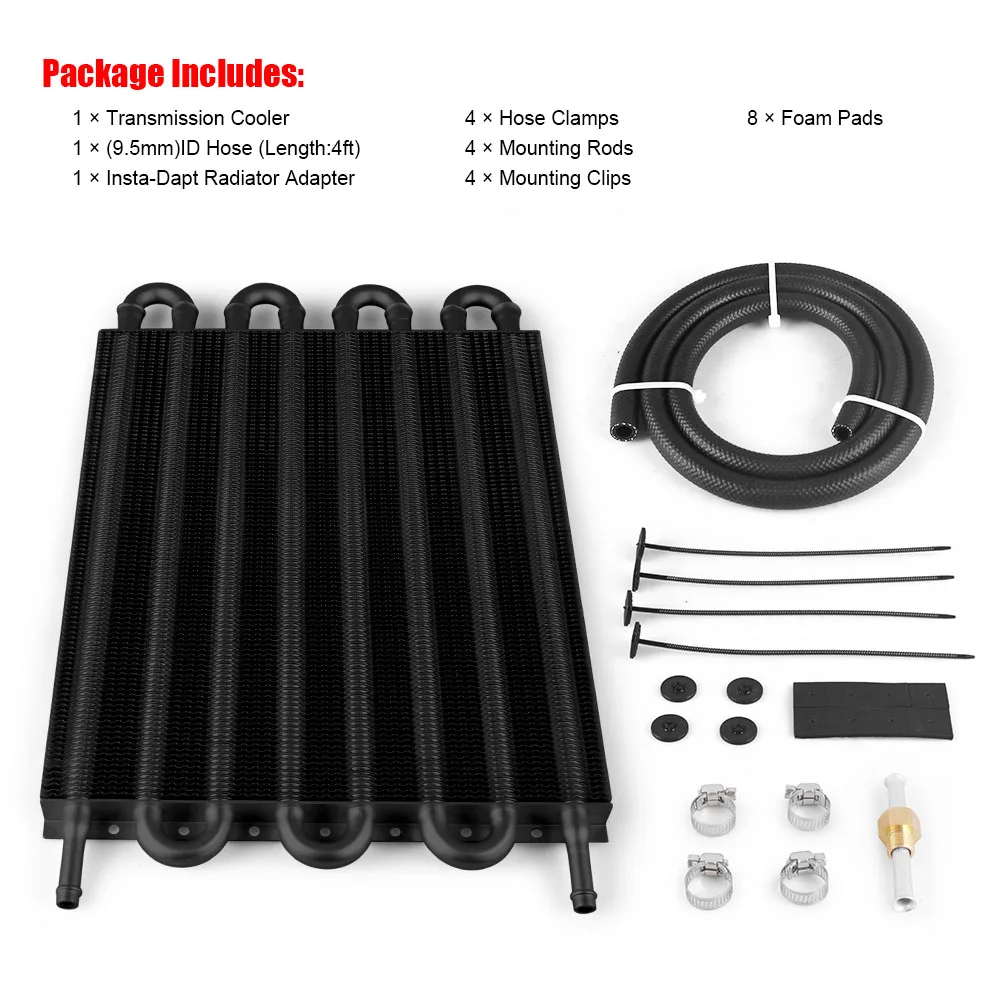 

Universal ​5/16" Transmission Oil Cooler 8 Pass Tube and Fin Cooler Kit Aluminium Black Silver