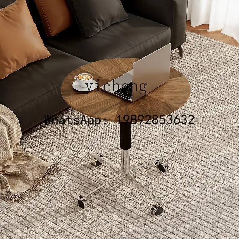 

solid wood small round table lifting dining table household mobile writing table living room