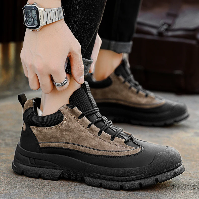 STRONGSHEN Men Snow Boots Winter Plush Warm Outdoor Sports Shoes Waterproof Non-slip Rubber Sole Casual Sneaker Men Cotton Shoes