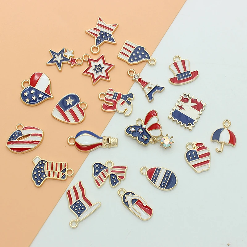 10pcs Customized Jewelry, American Flag Elements, Drip Oil Alloy Hats/Shoes/Bows/Ice Cream Pendants, Created With Handmade Mater