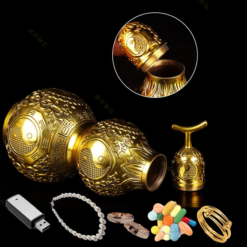 Brass Gourd Ornament Sight Secret Safe Box Storage Secret Compartment Key Holder Box Outdoor Stash Pill Money Hidden Box