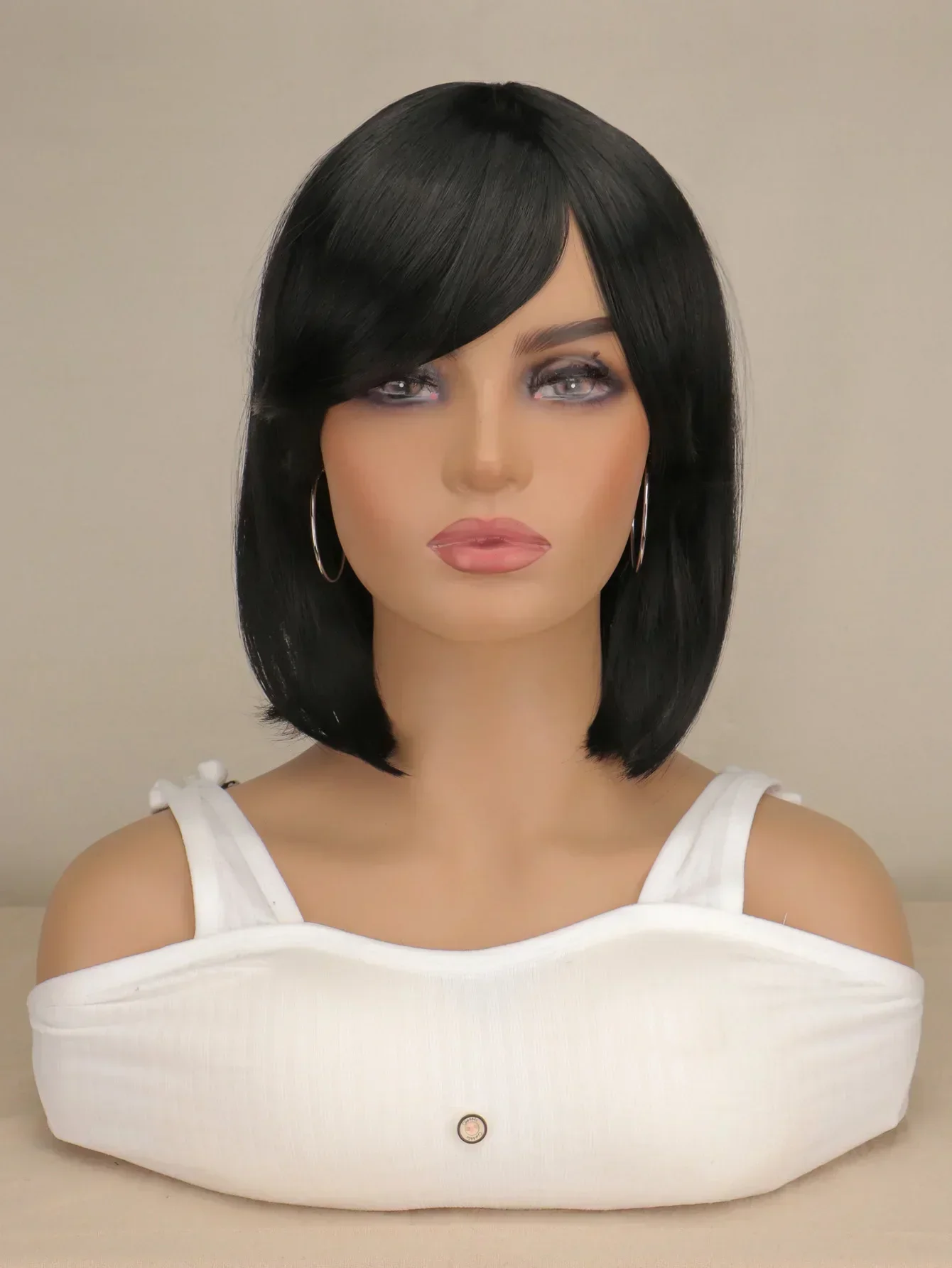 Black Short Straight Bob Wig with Bangs, for Women Girls, Heat Resistant Synthetic Fiber, Daily Use Costume Cosplay Party Hair
