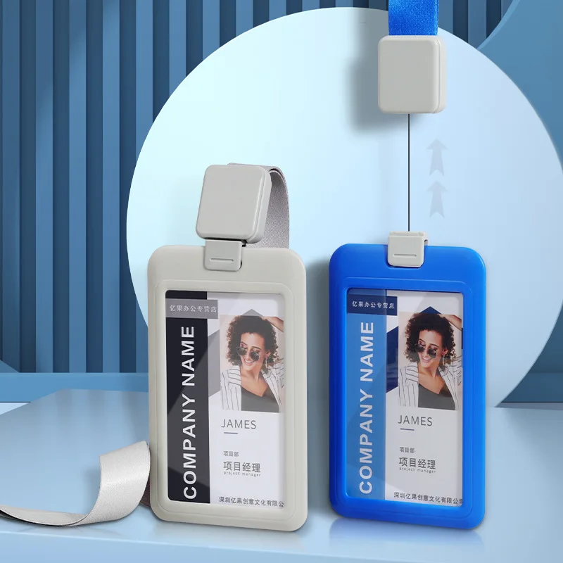 1Set Plastic ID Pass Work Card Holder Working Permit Case Cover for Staff Nurse Badge Holder Sleeve with Lanyard Easy To Pull