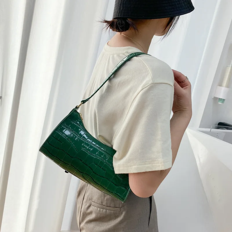 Moda sacos de couro do plutônio para as mulheres jacaré padrão axila bolsa feminina pequena axilas saco do mensageiro bolsa ombro bolsas