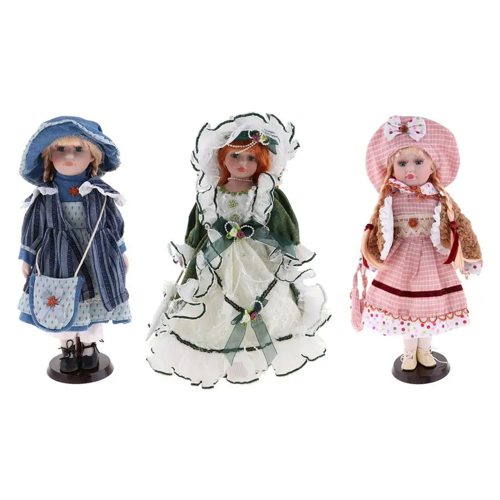 40cm Vintage Porcelain Dolls With Excellent Workmanship With Display Stand