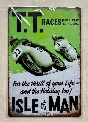 T.T RACES ISLE OF MAN 1967 CAVE METAL SIGN MAN CAVE MOTORBIKE WORKSHOP 20x30