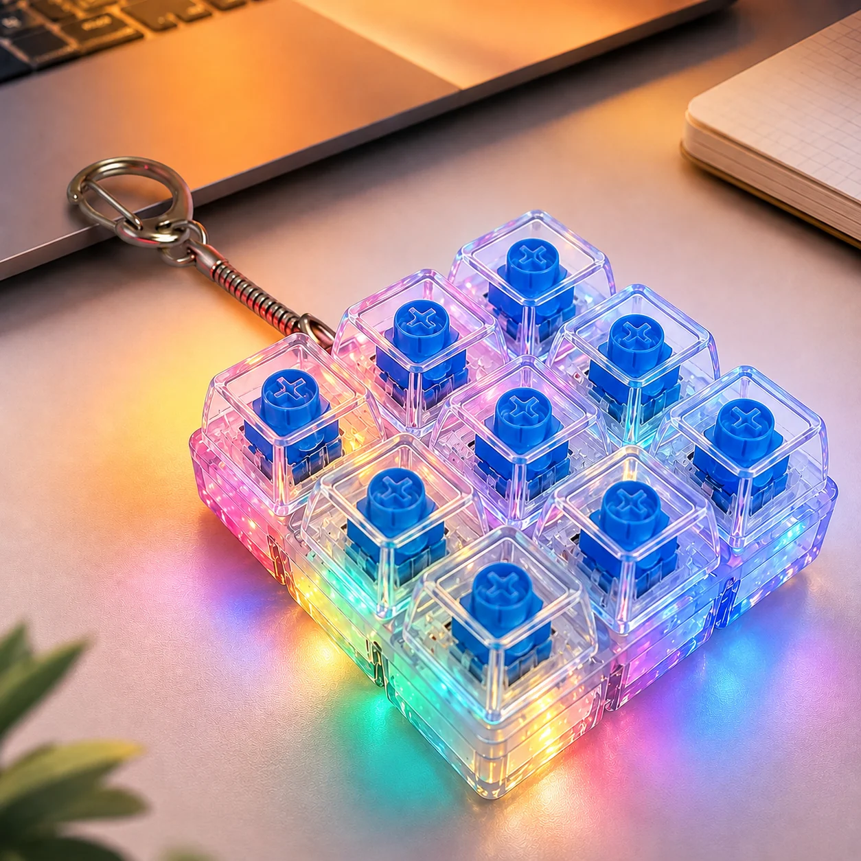 LED Crystal Keyboard Keycap Fidget Keychain, Mechanical Axis Clicker Fingertip Toy, Portable Office Desk Decor Stress Relief Toy