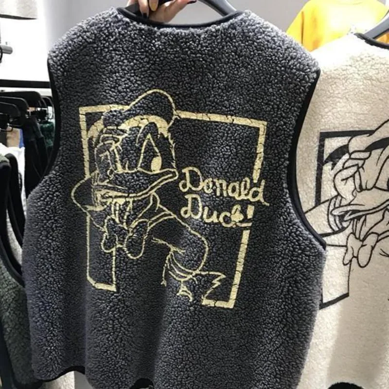 بالإضافة إلى حجم كبير الكرتون دونالد داك سترة الصوف القطبية الكرتون ديزني المطرزة سترة كبيرة الحجم ملابس خارجية الشتاء للرجال والنساء
