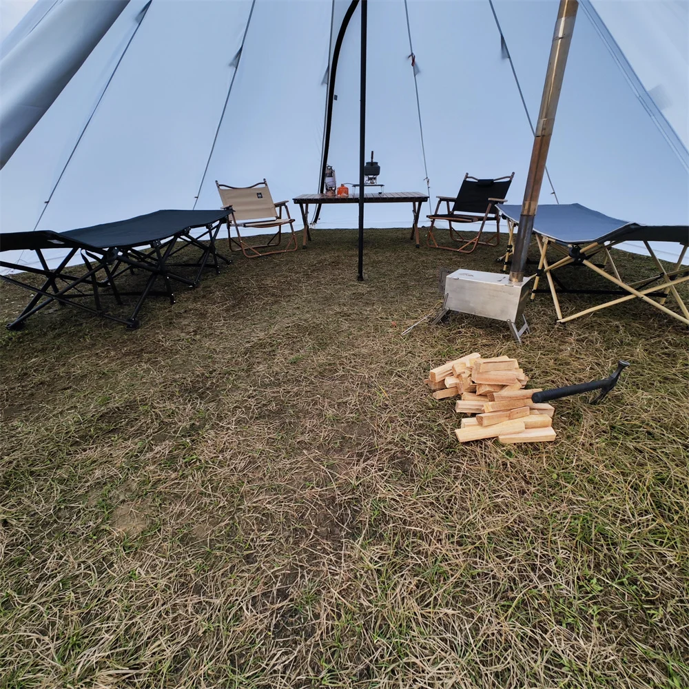 Upgraded 5M Oversized Pyramid Tent With Chimney Hole With Snow Skirt Teepee Tipi Outdoor Camping Tent Shelter 5-8 People