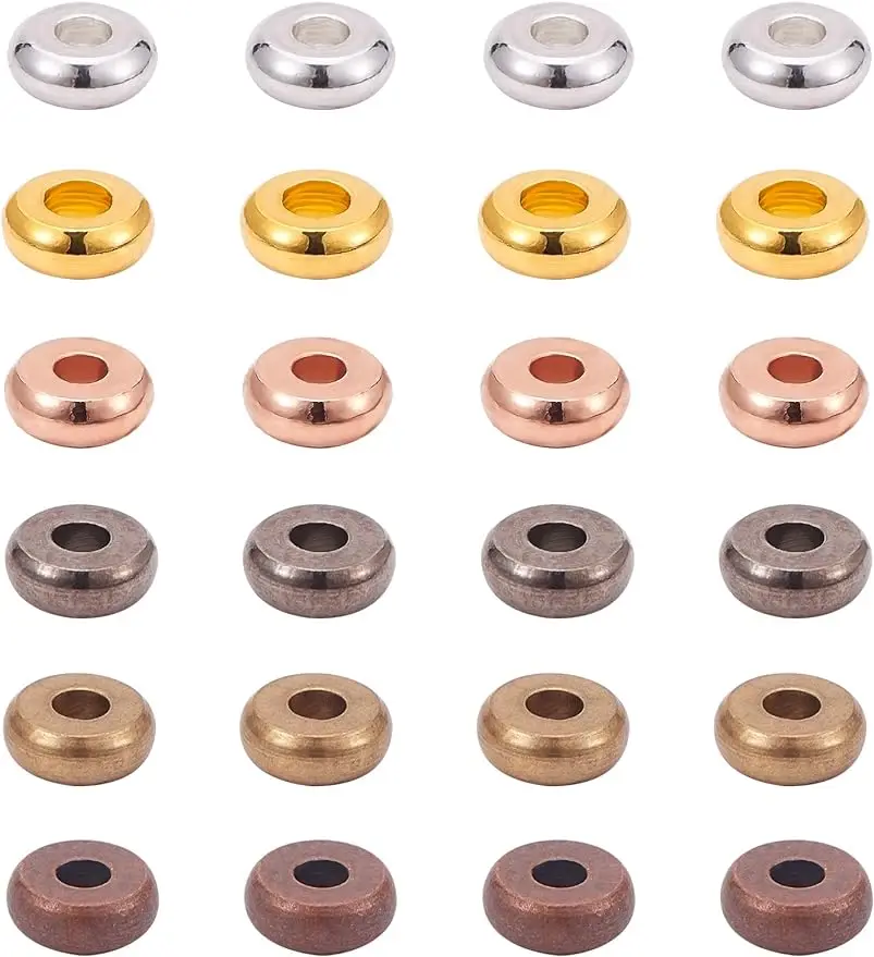 

4mm Metal Heishi Beads 300pcs 6Color Smooth Flat Spacer Beads Disc Heishi Spacer Charm Beads Connector for Necklace Making