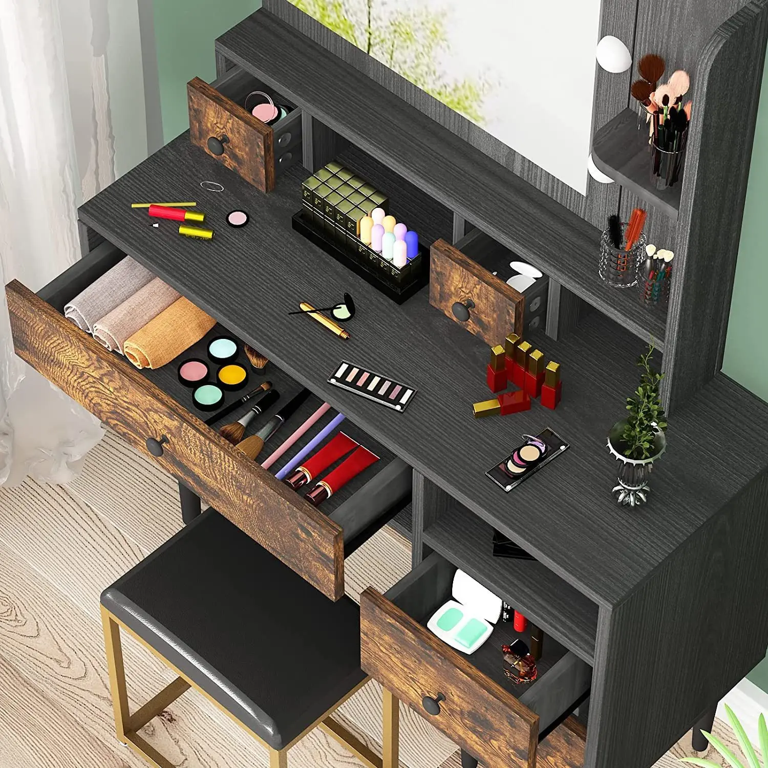 シンプルな中国風LEDライト付きドレッシングテーブル、クラシックな小型ドレッシングテーブル、クリアミラー付きドレッシングテーブル