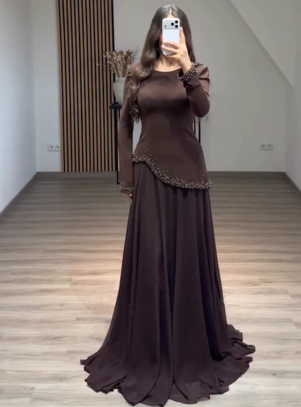 

Customized Chinese Style Chiffon Sequined Pleat A-line O-Neck Long Evening Dresses Luxury 2025 Modern Style