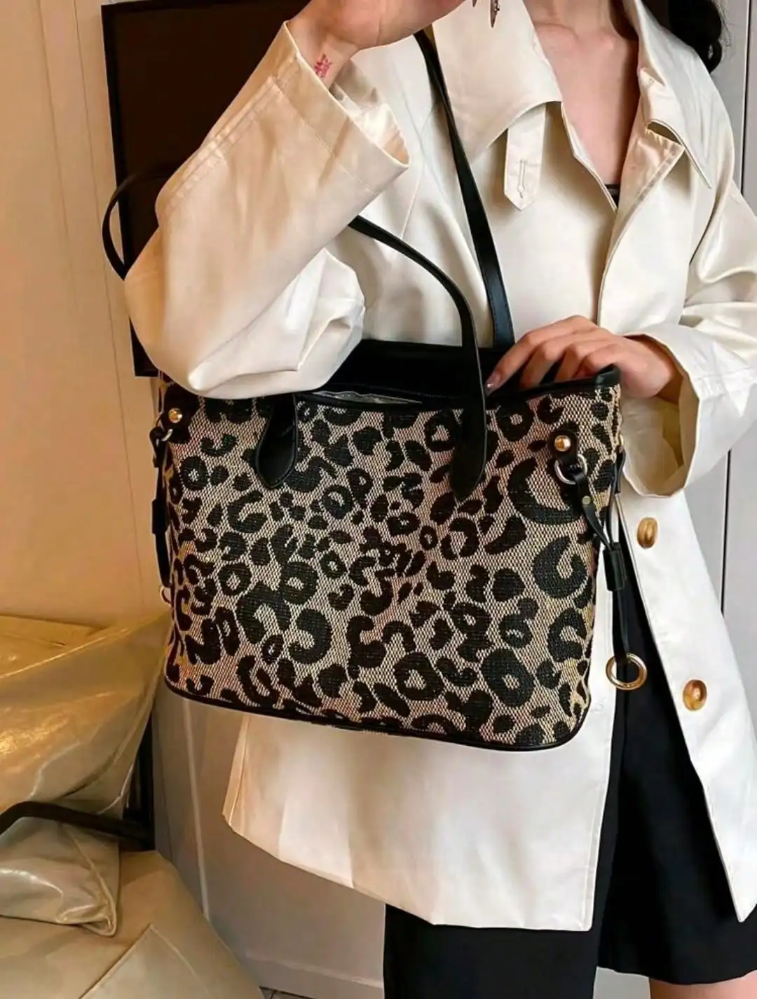حقيبة يد بطبعة الفهد لخريف 2024 - حقيبة كتف نسائية ذات سعة كبيرة للعمل/يوميًا/هدايا #4