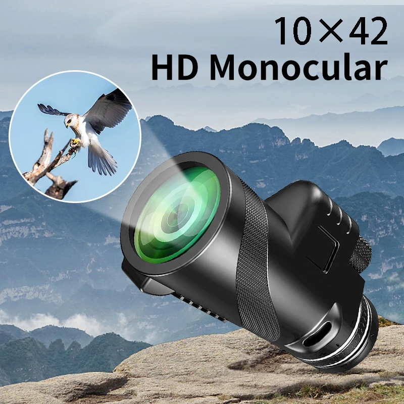 Monocular Telescope Spyglass HD 10×42 Rugged Multipurpose Portable BAK4 Prism IPX4 Waterproof For Camping Hiking Telescope