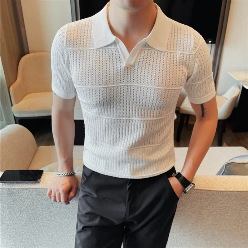 Men\'s Summer High Quality Short-sleeved Polo Shirts Male Slim Fit Fashion Knitted  Casual Polo Shirts 4XL-M