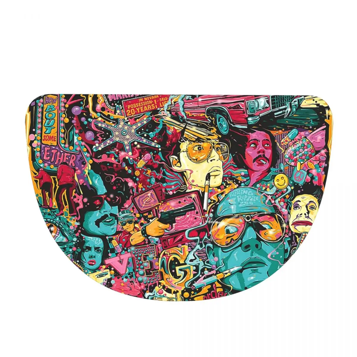 Fear And Loathing In Las Vegas Art Soft Flannel Half Round Doormat Non Slip Bathroom Mat Absorbent Floor Carpet for Home Bedroom