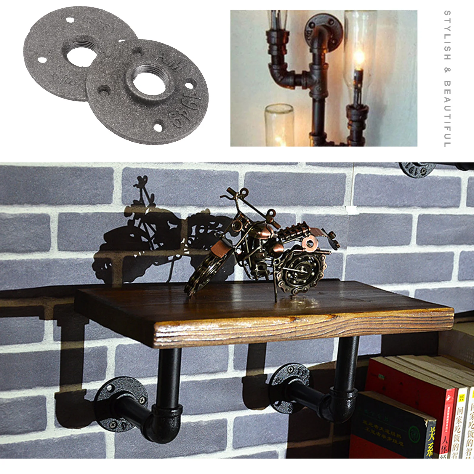 

2Pcs Vintage Malleable Threaded Floor Flange Wall Mounted Flange Iron Pipe Fittings High Strength Anti-Rust for Shelving Curtain