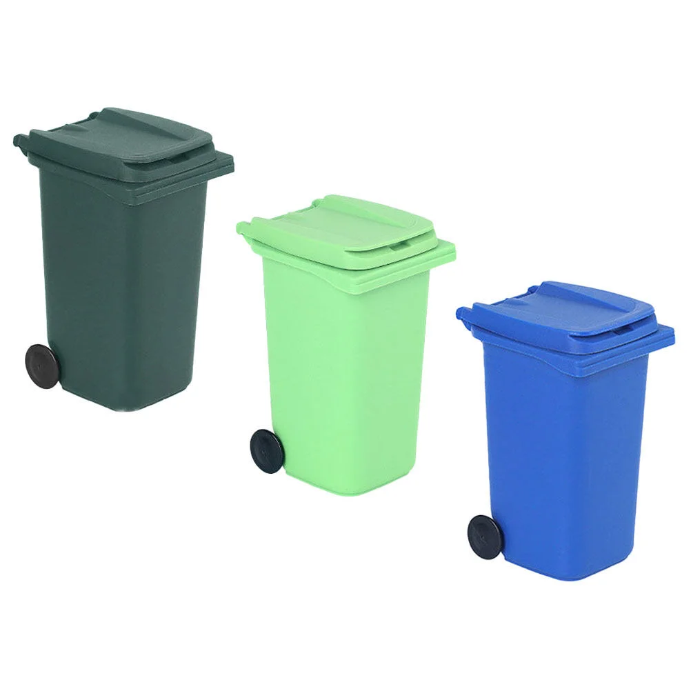 3 Pcs Mini Desktop Dumpster Trash Can Decorative Waste Decorate 14x6.8cm Small Bucket Plastic For Office