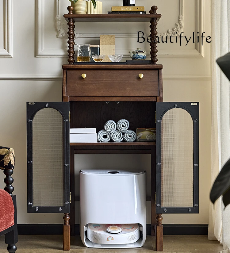 

French retro solid wood shelter, stone locker, living room display cabinet