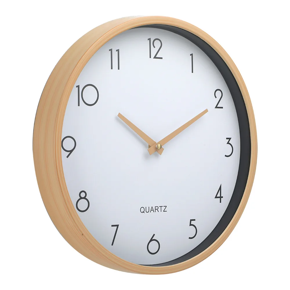 Minimalist Japanese decoration 12 inch quartz clock living room Nordic silent wood grain clock