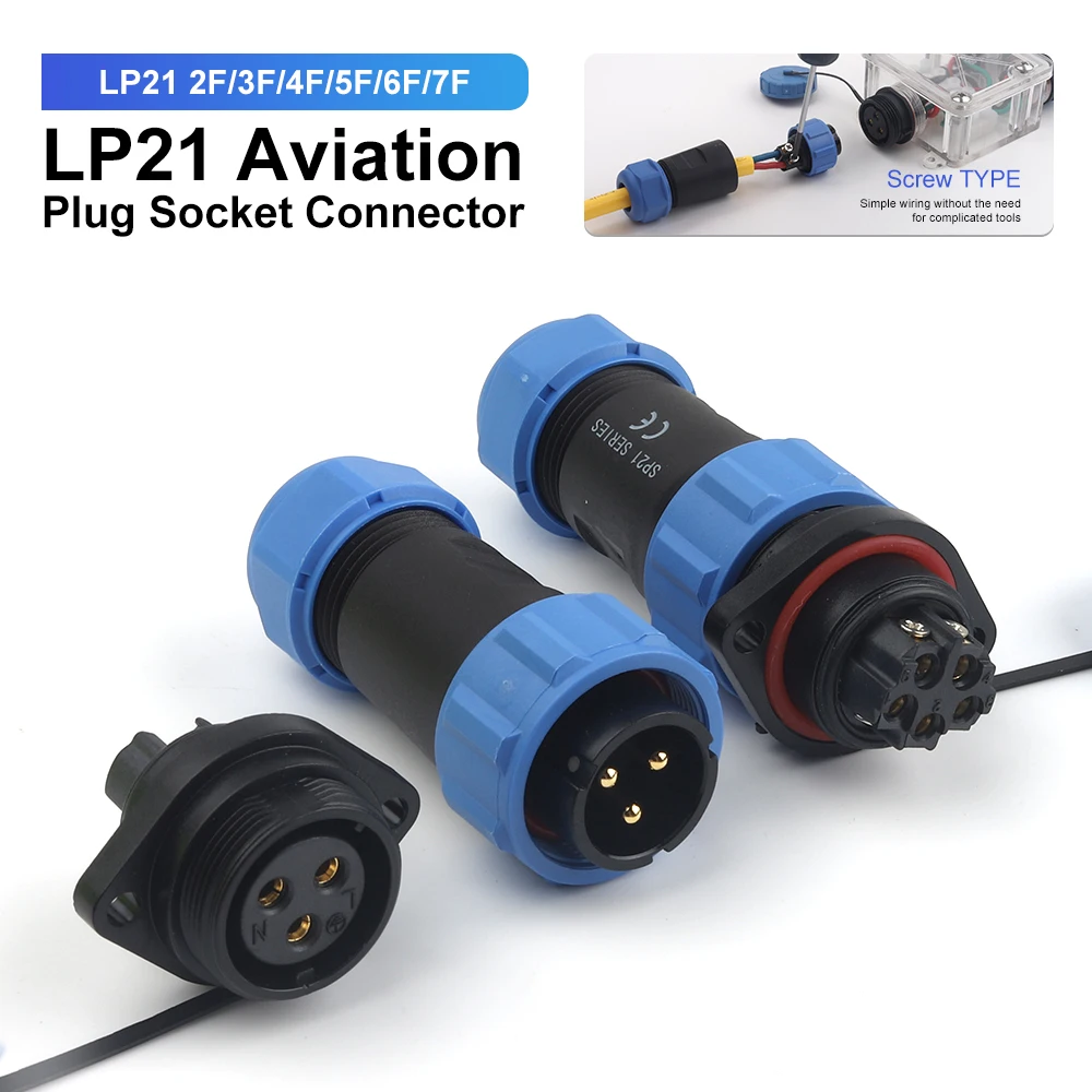 

LP21-2/3/4/5/6/7 Pin Flange Type Aviation Plug Socket IP68 Waterproof Connector Screw Crimp Electrical Wire Terminal Male Female