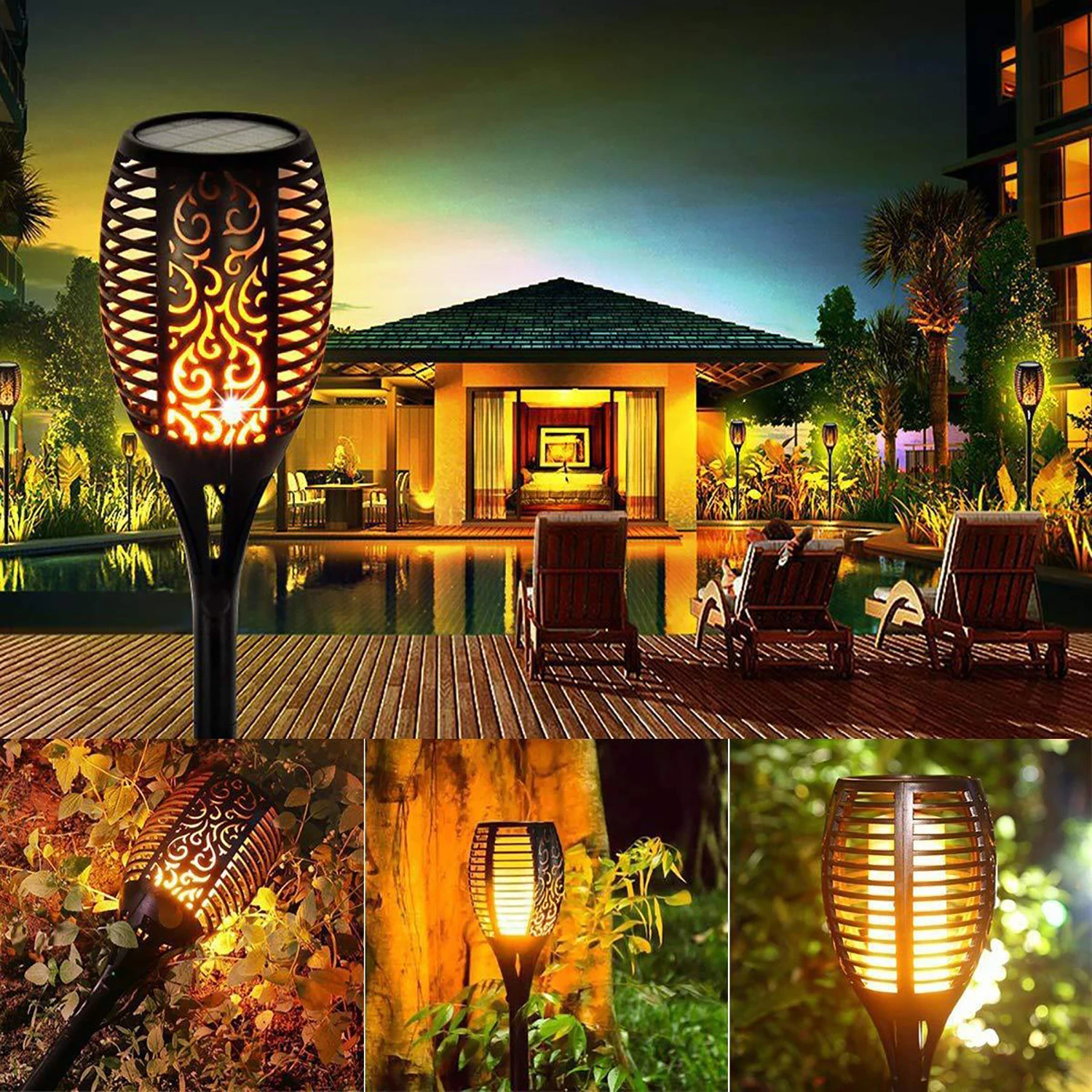 Imagem -04 - Flickering Flames Solar Torch Lights Impermeável ao ar Livre Jardim Decoração da Paisagem Caminho Lâmpada do Pátio