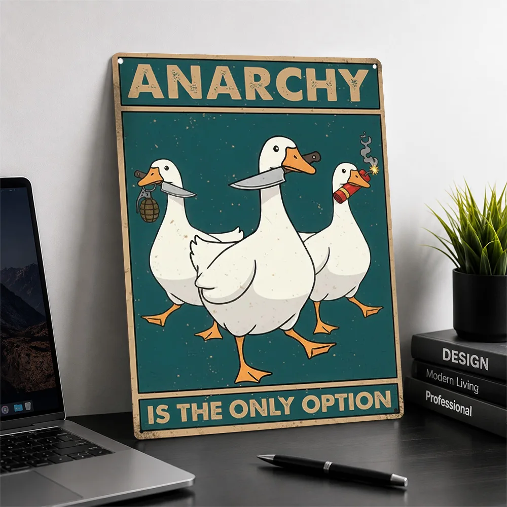Anarchy Geese 3D Texture Metal Poster Customized Wall Art Tin Sign Gift for Mancave Decoration Room Accessories Decor Luxury