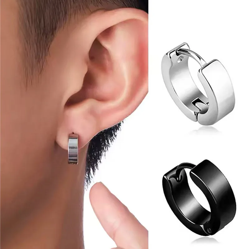 الأزياء الفولاذ المقاوم للصدأ وأقراط للرجال الهيب هوب تصميم بسيط جولة هوب أقراط الأزياء والمجوهرات الرجال الملحقات #2