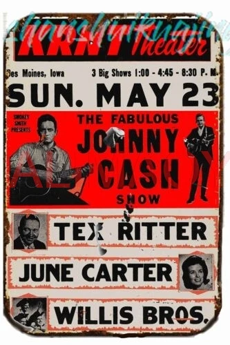 CONCERT KRNT THEATER Johnny Cash METAL TIN SIGN  12 X 18 TEX RITTER JUNE CARTER sign