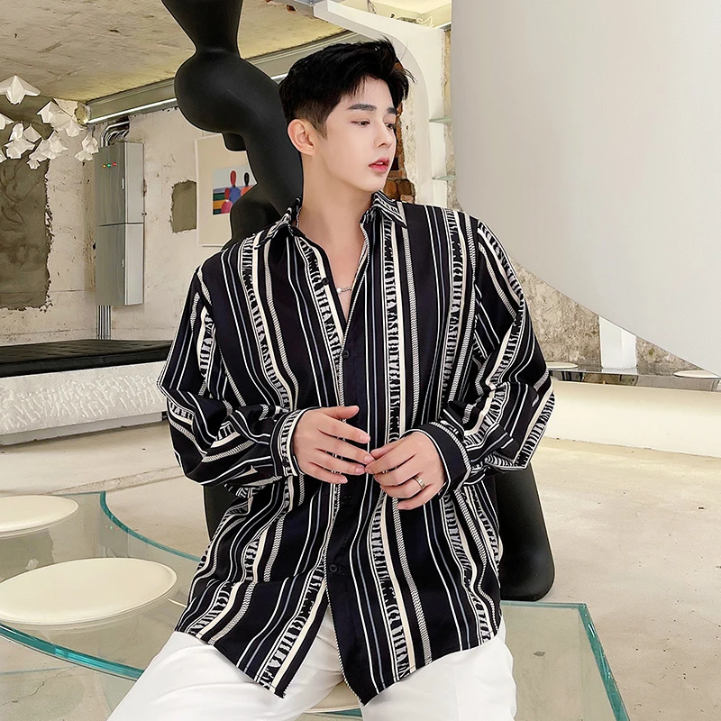 

Мужская свободная повседневная рубашка в полоску в винтажном стиле барокко, индивидуальный дизайн, длинный рукав, молодежный стиль, весна-лето