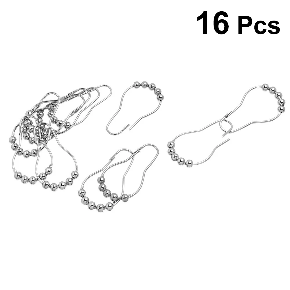 

16pcs Cucurbit Shaped Shower Curtain Hook Metal Shower Curtain Rings Rollerball Hooks for Home Bathroom (Silver)