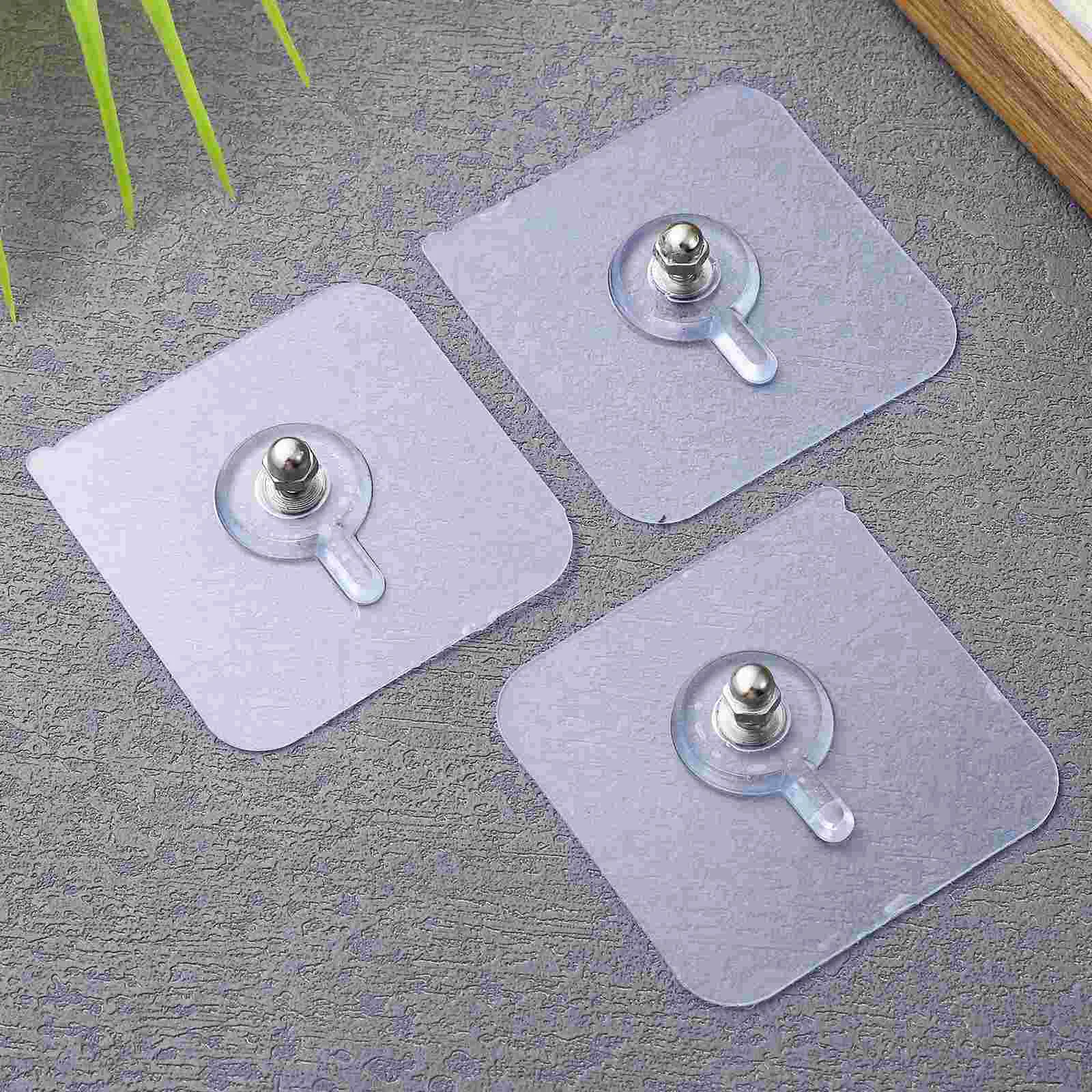 12 Pcs Screw Hooks Free Stickers Clear Wall No Punching Seamless for Hanging Square Shape Heavy Duty Child