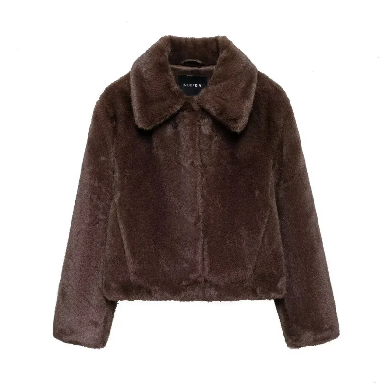 

New European and American Women's Fashion Street Style Faux Fur Effect