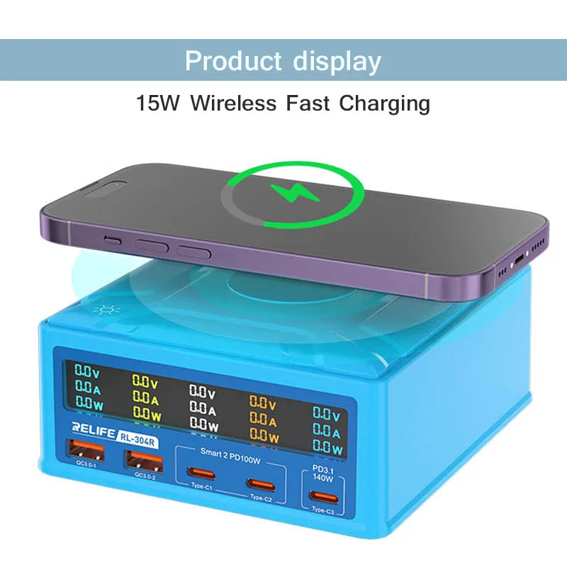 RELIFE-Ferramenta de Carregamento Rápido Eficiente Multidispositivo, RL-304R, 5 + 1, 260W, Alta Potência, GaN Carregador para Pad de Telefone, Computador, Inteligente