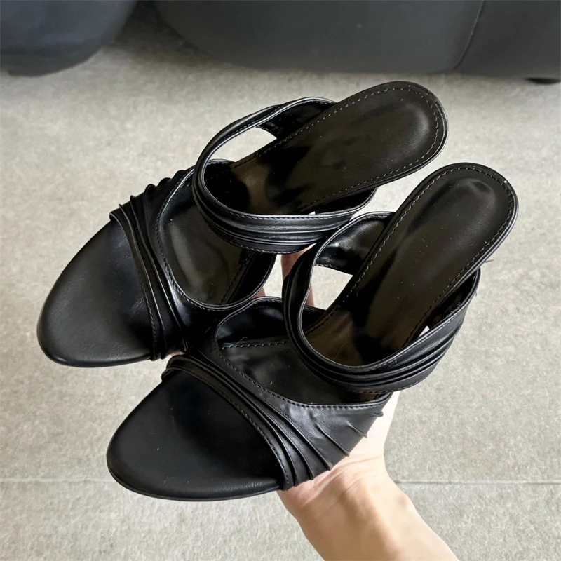 

Eilyken 2026 Summer Design Pleated Wedges High Heels Woman Slippers Fashion Open Toe Party Banquet Female Shoes