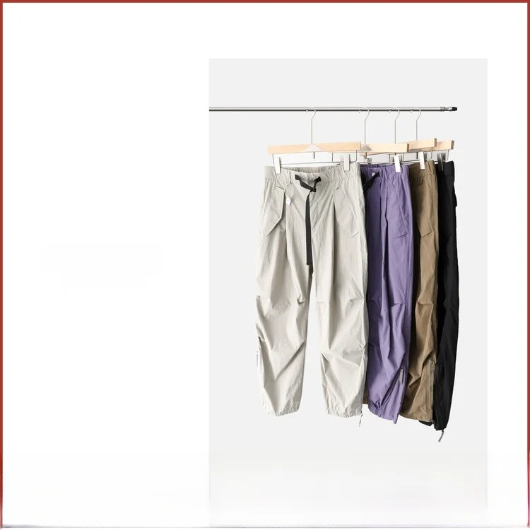 New Spring Autumn Men's Work Trousers High Waist Zipper Design Casual Loose Straight Leg Pants Couple Sle Nylon Fabric