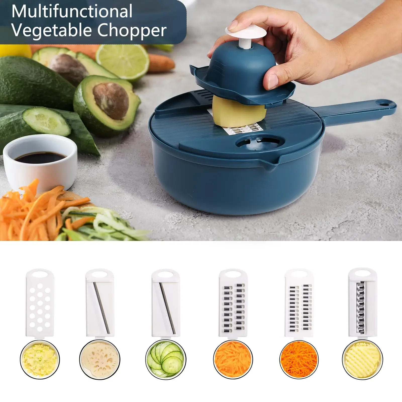 9-In-1 Multifunctional Vegetable Chopper Manual Slicer Shredder Cutter for Potato Carrot Radish Onion Kitchen Food Chopping Tool