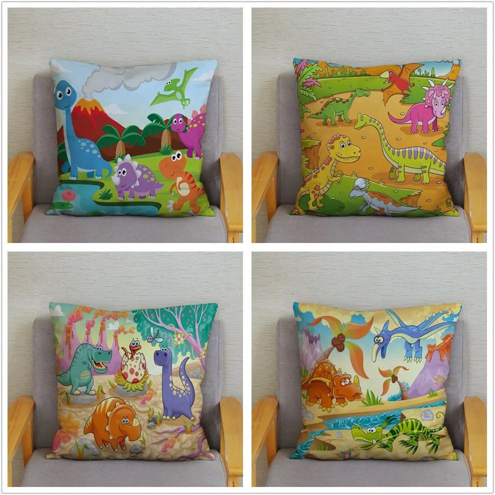 Cushion Cover Cartoon Animal Dinosaur Print Pillowcase Bedroom Sofa Home Decor