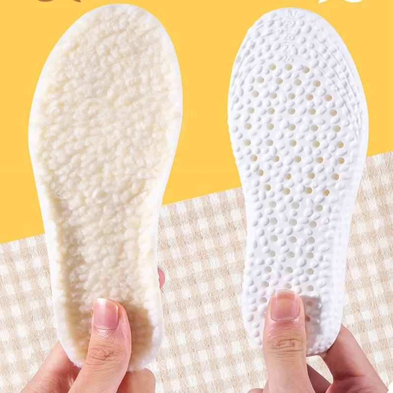 Kids Winter Plush Wool Insoles PU Cloud Soft Thick Warm Shoe Pads Breathable Sweat‑Absorbable Insole for Children Boots Sneakers