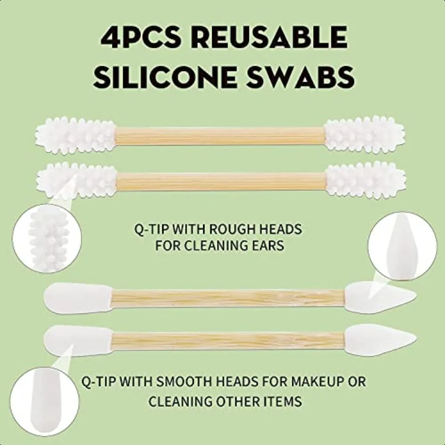 Pampoo 4 pezzi Qtips riutilizzabili senza plastica con custodia in bambù Tampone di cotone riutilizzabile Qtip Zero Waste Packagengthen Bamb spesso