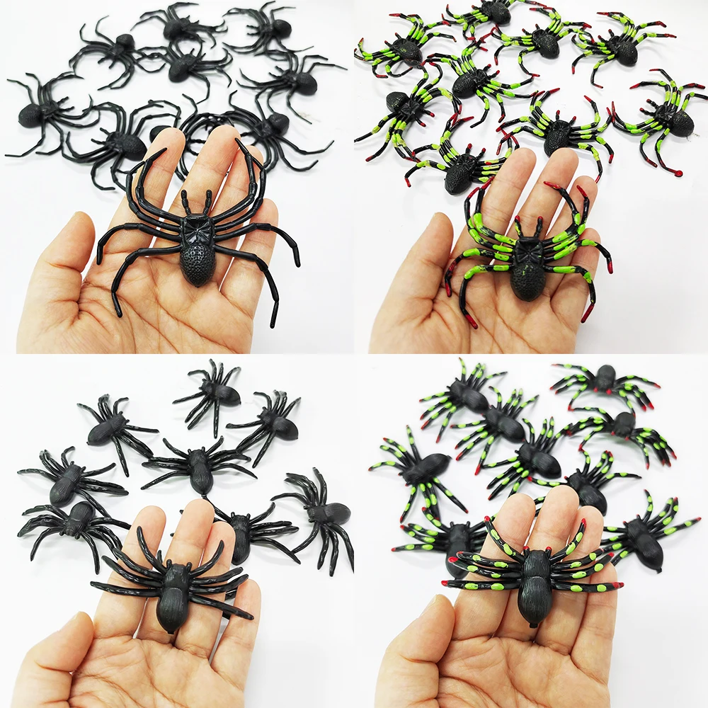 10Pcs Halloween Artificial Plastic Spider Large Black Spiders Horror Props Halloween Trick Toys Halloween Party Decoration 2024