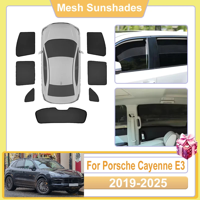 

Для Porsche Cayenne E3 (2019-2025) — Аксессуары: Сетчатые солнцезащитные шторки на окна автомобиля, защита от УФ-излучения, отражение тепла и света, солнцезащитный экран