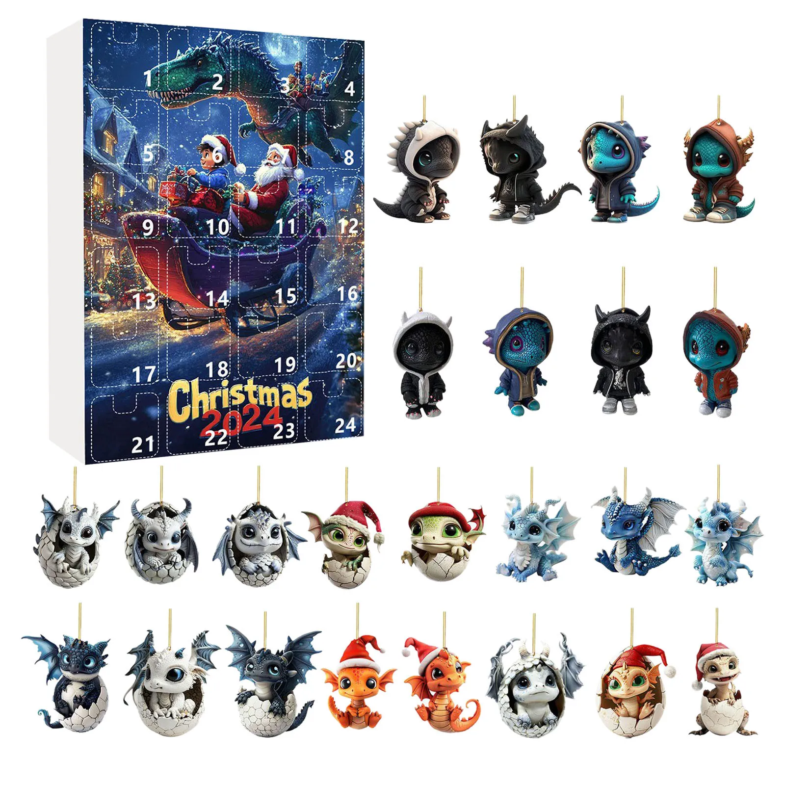 School Clock Timer Christmas Tree Dragon Pendant Advent Calendar 2024 24 Day Christmas Large Hour Glass with Sand for Kids